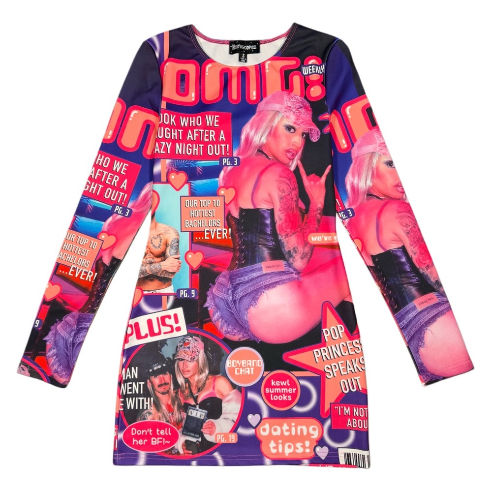 Colorful Y2K Baddie Graphic Print Long Sleeve Mini Dress